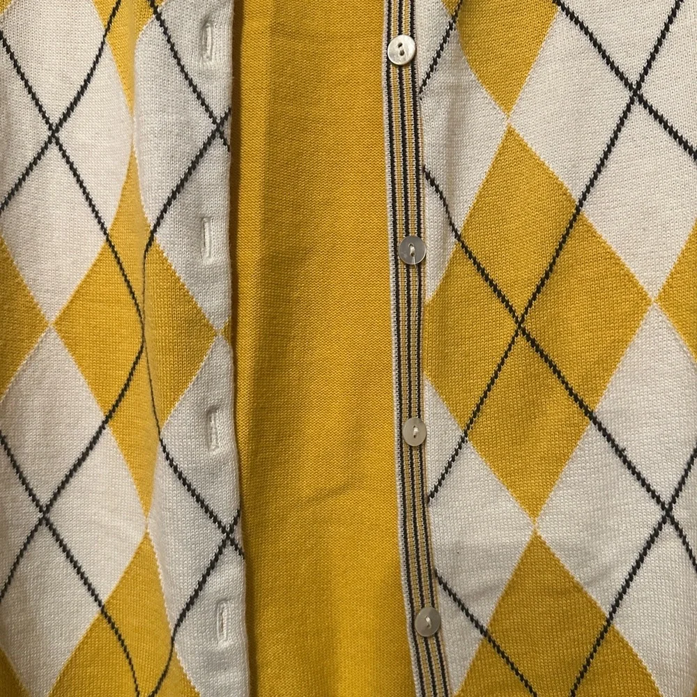 Lands' End Yellow Argyle Cardigan Sweater - Picture 3 of 6